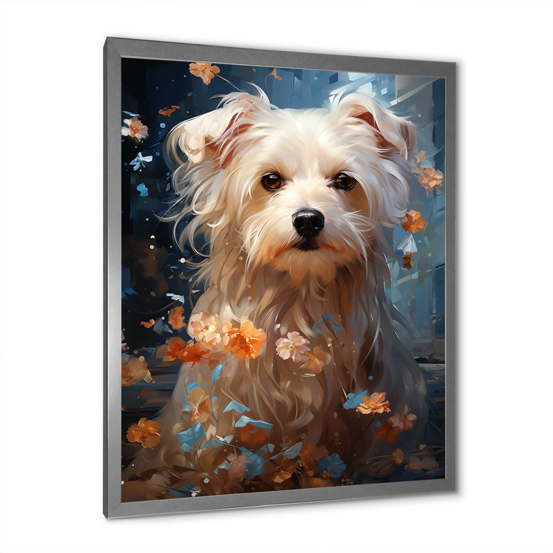 «Dog Maltese Magic» sur impression sur toile, Cadre simple argenté, H 20 po x l 12 po x P 1 po