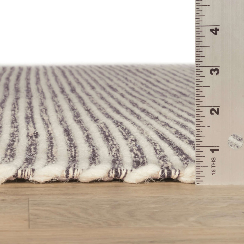 Mixed Stripe Black/Ivory Handwoven Rug, Rectangle 5' x 8'