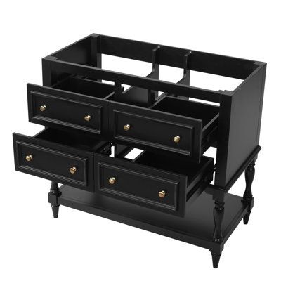 Armoire de salle de bain 36 po, ensemble de meuble-lavabo autoportant avec 4 tiroirs, cadre en bois massif, noir
