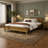 PINE SOLID WOOD QUEEN SIZE BED, SOLID AND STABLE, NO BOX SPRING NEEDED, RUSTIC YELLOW COLOR