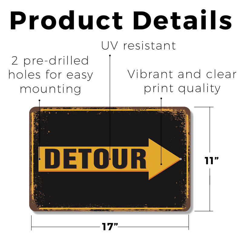 Plaque en plastique «Detour Street», H 11 po x l 17 po x P 0,1 po
