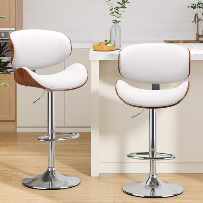 Tabouret de bar pivotant de 1/2 po, tabouret de bar à hauteur de comptoir avec dossier et repose-pieds Jaquela, tabouret de comptoir réglable de 24 po à 33 po, tabouret moderne en similicuir pour îlot de cuisine