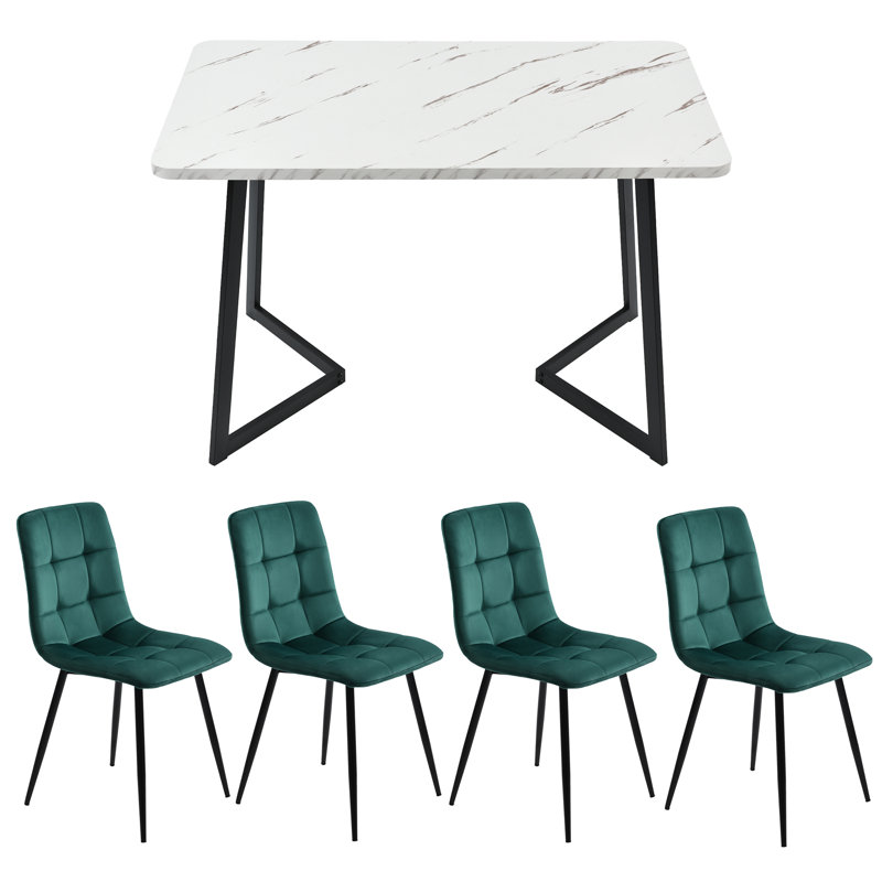 Tarik 4 -Person Dining Set, Green, Black