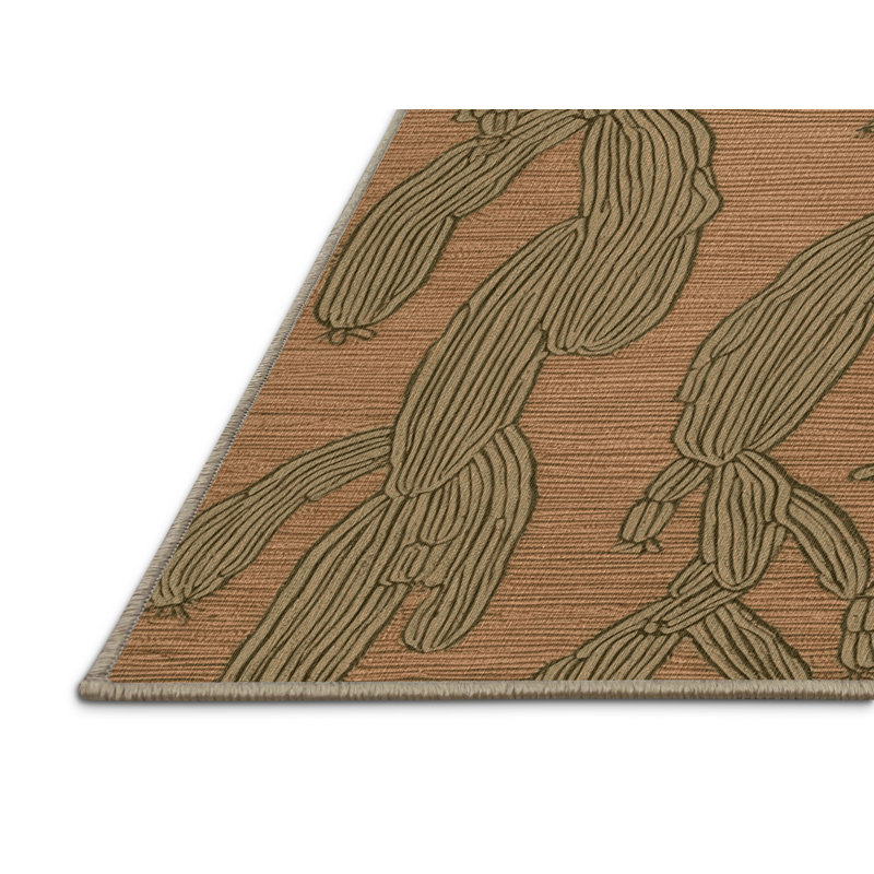 Tapis botanique brun lavable à la machine, Rectangle 4 pi x 6 pi