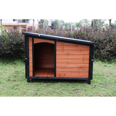 Niche pour chien d'extérieur et d'intérieur de 46 po pour l'extérieur - Toit avec toit imperméable et pieds surélevés or rouge noir