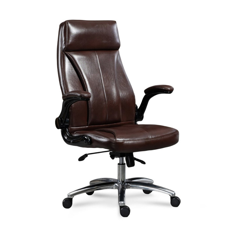 Coffee + Silver Hight adjustable Genuine Leather + Faux Leather + Aluminium Alloy Office Chair