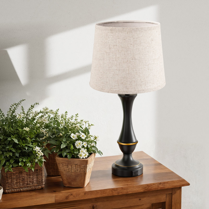 Black Metal Table Lamp Set with 3-Way Touch control and USB A&C