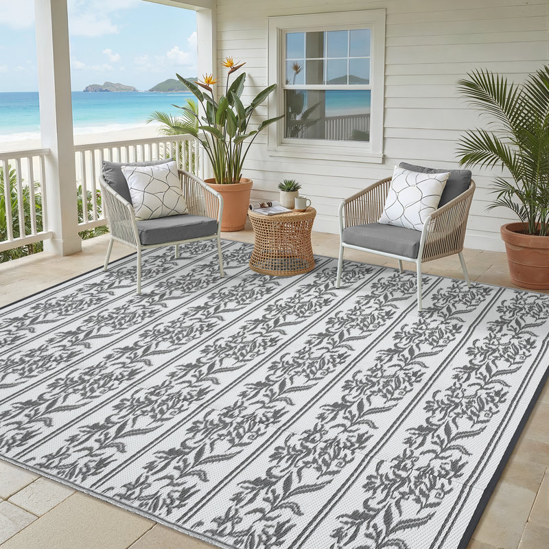 Area Rugs Waterproof Reversible Outdoor Rug UV & Mark Resistant Patio Carpet for RV, Camping, Picnic, Deck, Backyard, Gray