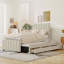 Lit plateforme tapissier simple avec lit gigogne et 3 tiroirs, tissu en lin-680075522