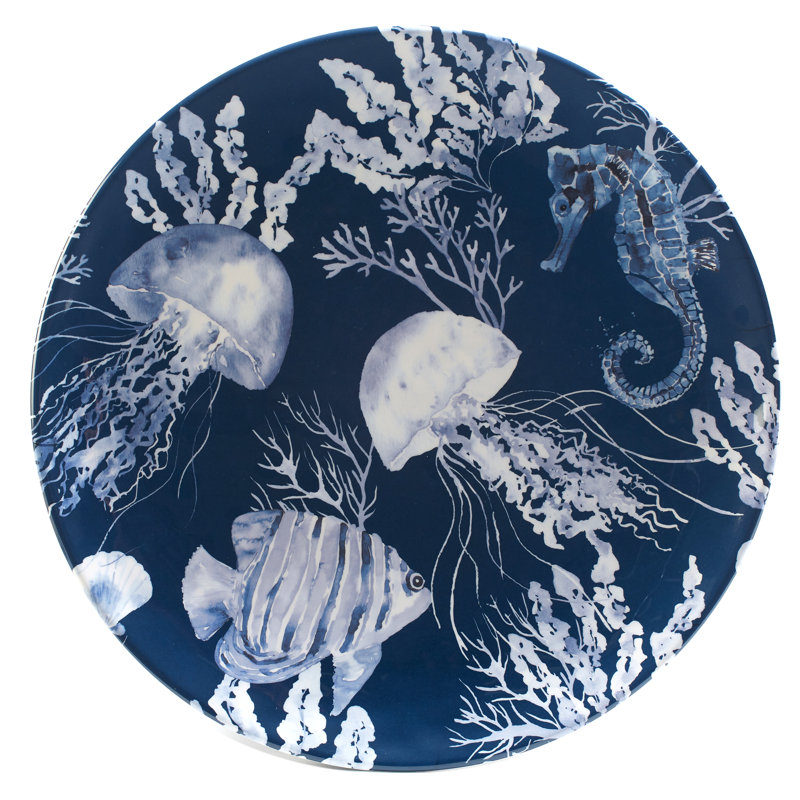 Sea Life Blue and White Melamine Round and Oval Platter Set