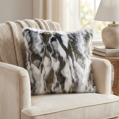 Ivory Rabbit Fur Animal Print Reversible Throw Pillow