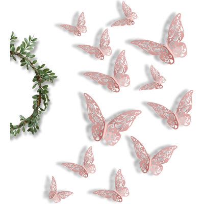 3D Butterfly Wall Stickers,Wall Stickers Art Decor Crafts,12pcs(Rose Gold)