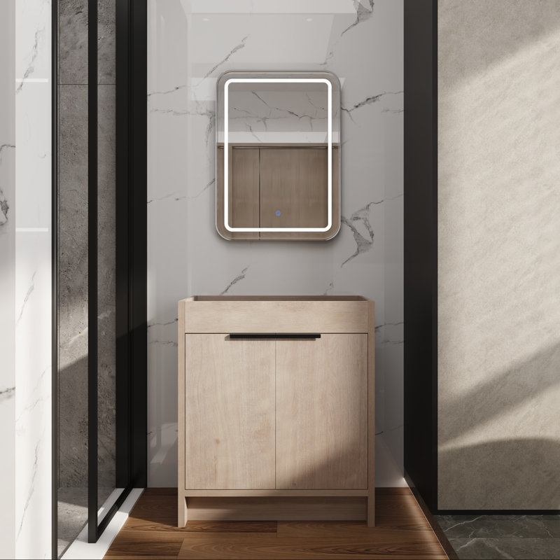 Base de meuble-lavabo autoportant avec armoires à fermeture douce, Chêne clair uni