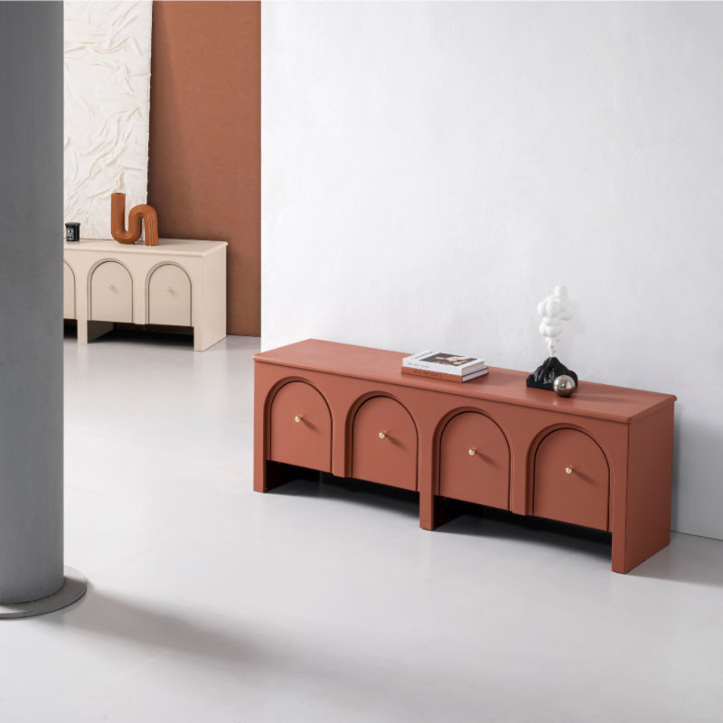 Meuble télé moderne et simple de style crème, H 21,65 po x L 63,78 po x l 15,75 po, Orange usé