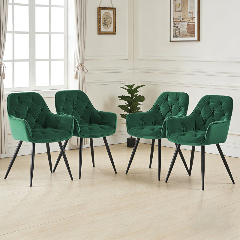Runkle Upholstered Velvet Dining Chair with Arm, Dark Green