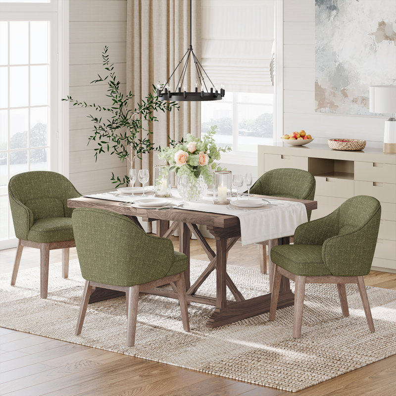 Chaise rembourrée moderne avec pieds en bois, Vert