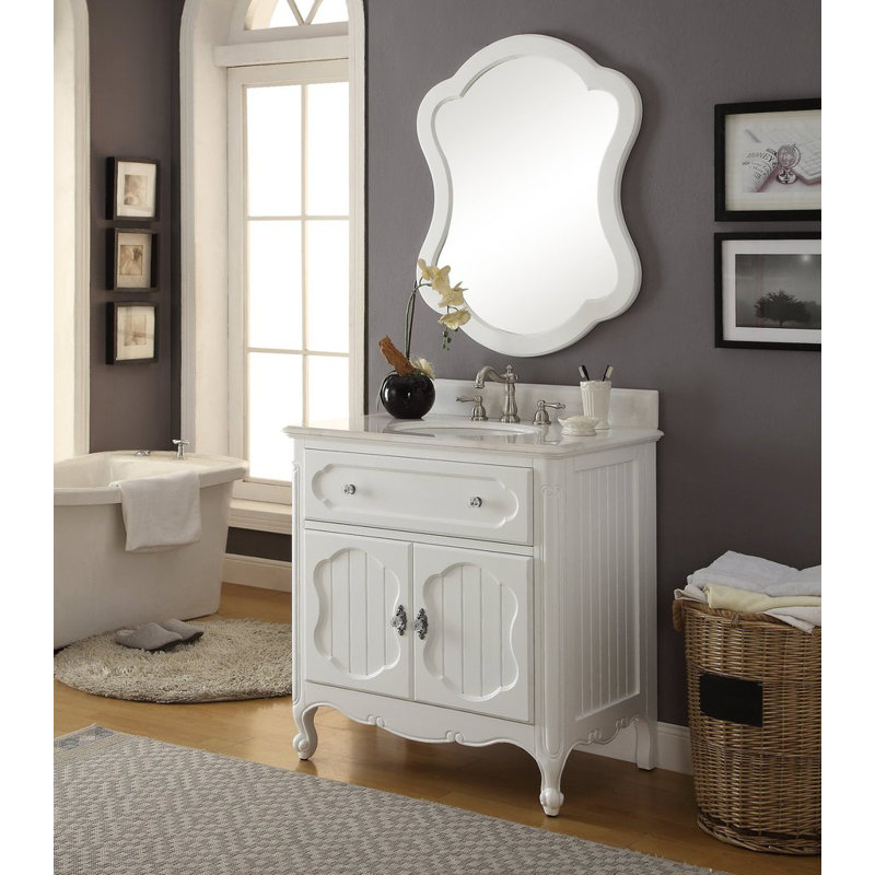 Harbaugh 34'' Single Bathroom Vanity with Marble Top, White