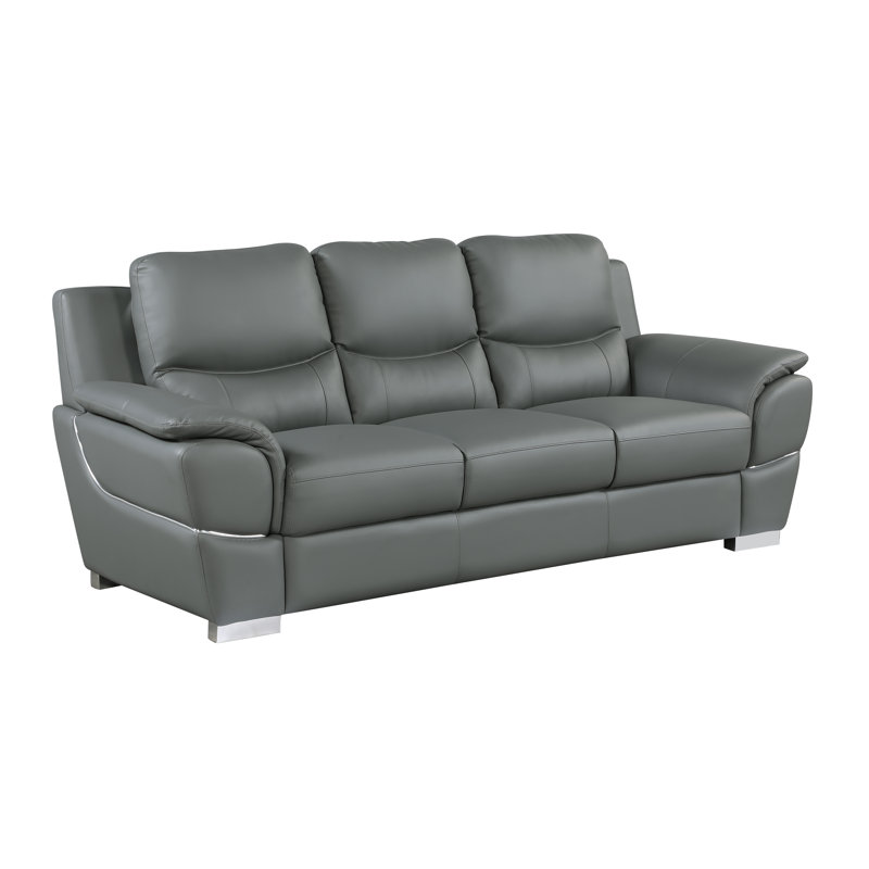 Canapé standard en cuir véritable avec accoudoirs coussinés Dempsy, Gris