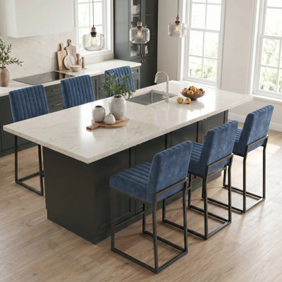 Tabouret de bar rembourré à hauteur de comptoir de 26 po avec structure en métal, ensemble de 6