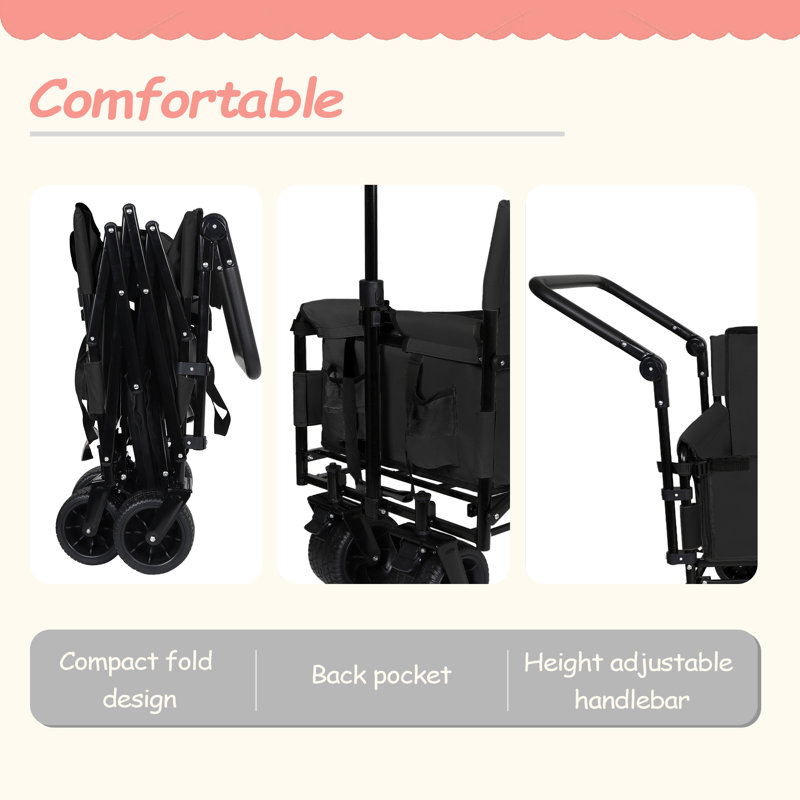 Chariot pliable 3-en-1 avec banquette et rangement, capacité de 500 lb, capacité de 180 L, Noir