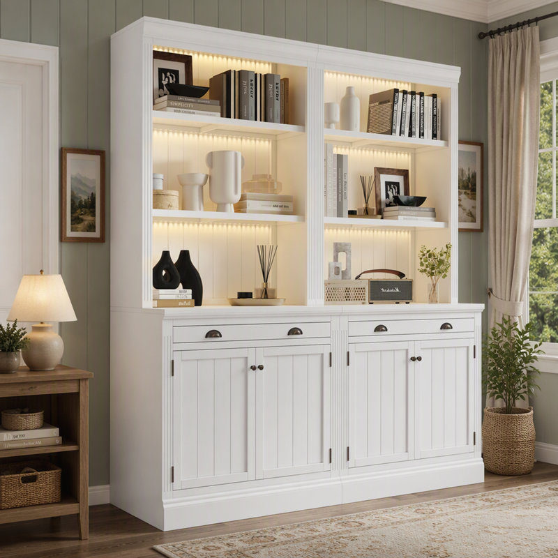 Ensemble de 2 bibliothèques de rangement avec 3 lumières DEL