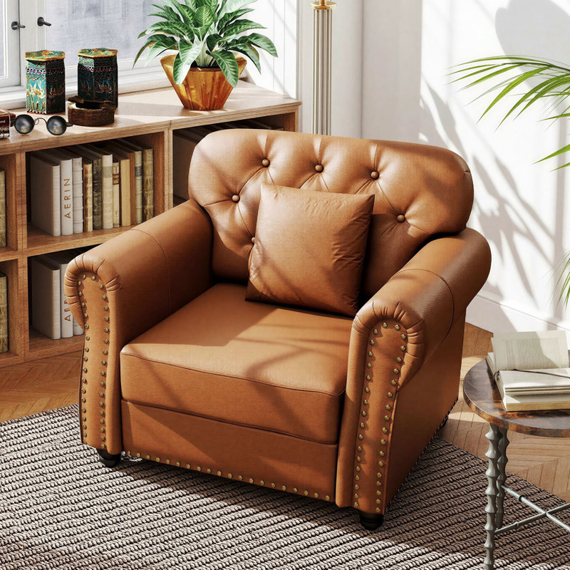 Fauteuil rembourré en similicuir 41 po avec coussin 41 po, Brun