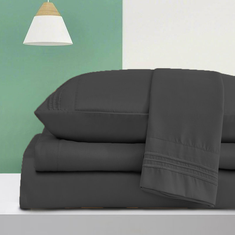  Ensemble de draps en rayonne ultra doux et infroissable, gris, Ensemble de draps pour très grand lit + un drap-h