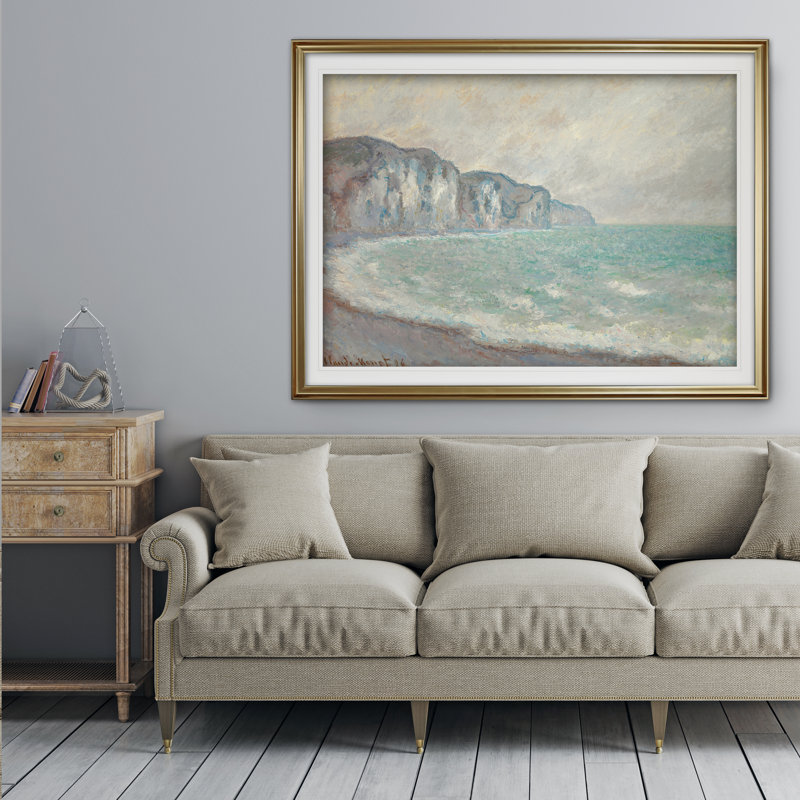 «Cliff at Pourville» par Claude Monet, reproduction, H 20 po x l 24 po x P 1,5 po, Cadre noir