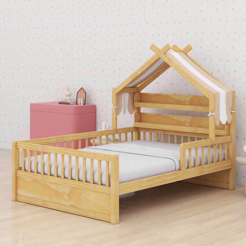 Lit en bois pour enfants avec tête de lit, Naturel, Lit simple