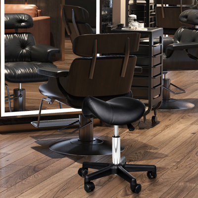 Ergonomic Faux Leather Rolling Saddle Stool, Adjustable Height, Stability Improver For Spa, Salon, Massage, Office, Black Professional Quality Service by Wrought Studio