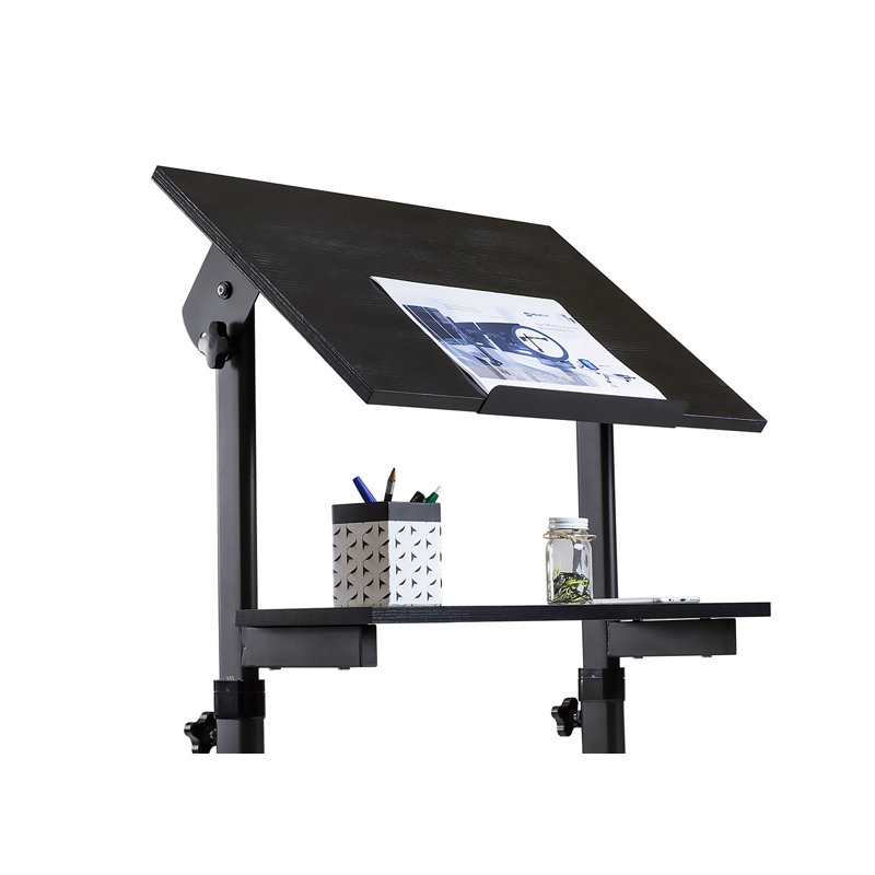 Black Adjustable Mobile Stand Up Desk with Particleboard Top