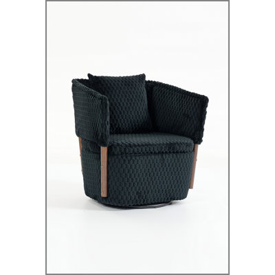 Mid Century Modern Accent Chair with Solid Wood Frame, Upholstered,360° Full Swivel Chairs with storage For Living Room Chairs with Waist Cushion, Reading Armchair for Bedroom Sunroom
