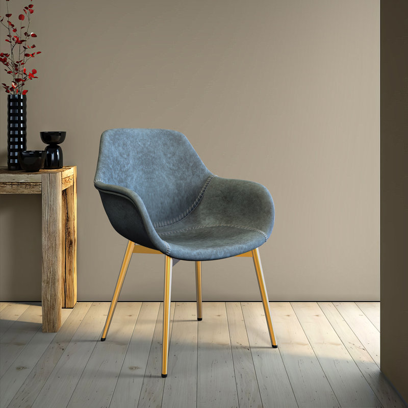 Matthew Leather Dining Chair, Modern Mid Century Accent Chair with Armrests and Iron Legs, Faux Leather Upholstered Kitchen Desk Chair for Dining Room, Living Room, Office Furniture