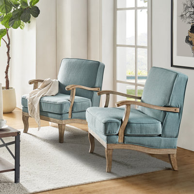 Amilio 28" W Farmhouse Polyester Armchair with Solid Wood Legs