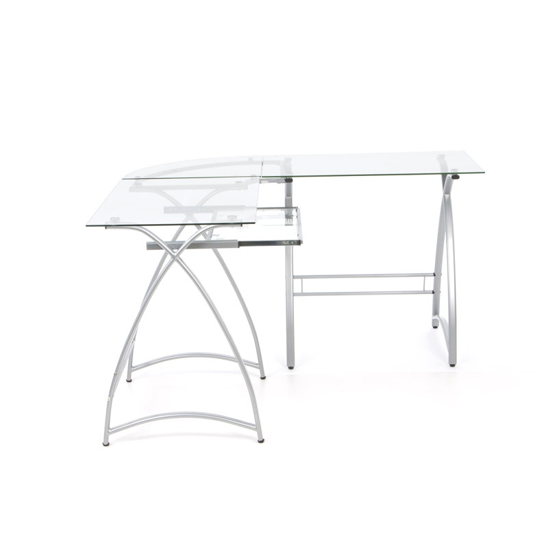 Bureau en verre configuré en L Cloer, Argenté / Verre transparent