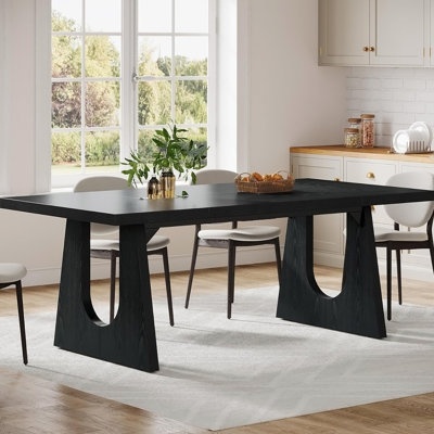 Table de salle à manger de 71 pouces noire pour 6 à 8 personnes, grande cuisine rustique rectangulaire et table de salle à manger avec pieds en bois massif, centre de table rétro pour la salle à manger et le salon