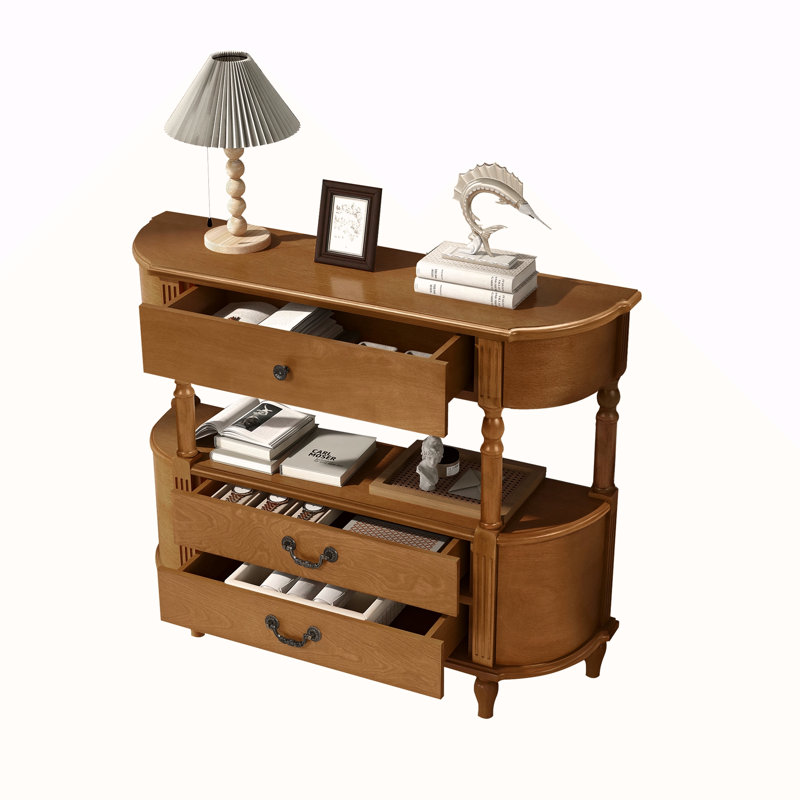 Console rétro à 3 tiroirs en bois courbé