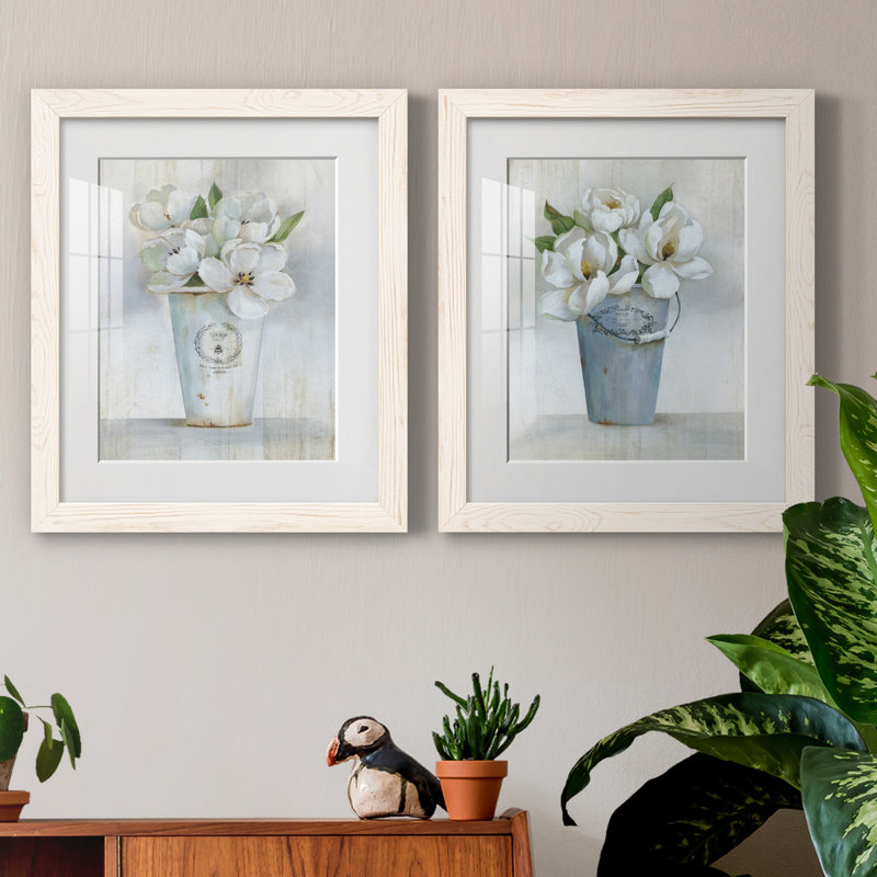 Fleuriste Francais I - ensemble de 2 reproductions d'art, H 24 po x l 36 po x P 1,5 po, Papier encadré blanc, Blanc