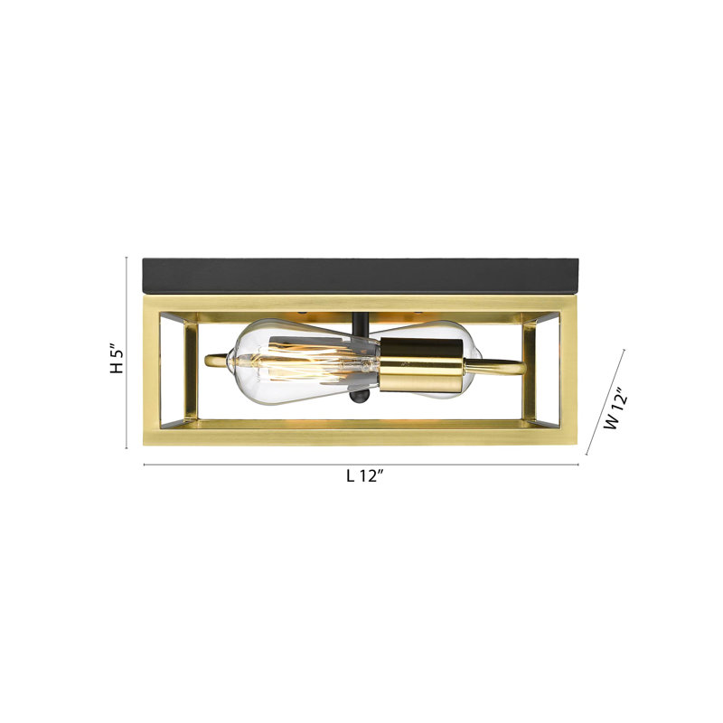Transitional 2 Light Gold Square Flush Mount, Black/Gold