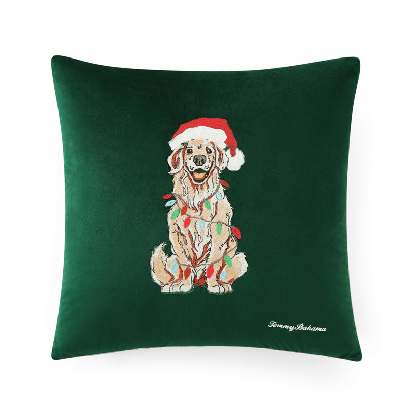 Tommy Bahama Holiday Retriever Green Throw Pillow, Square 20", Green