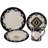 Chalet Cream/Black/Taupe Aztec Print Ceramic Southwestern Style 19 Piece Dinnerware and Canister Set