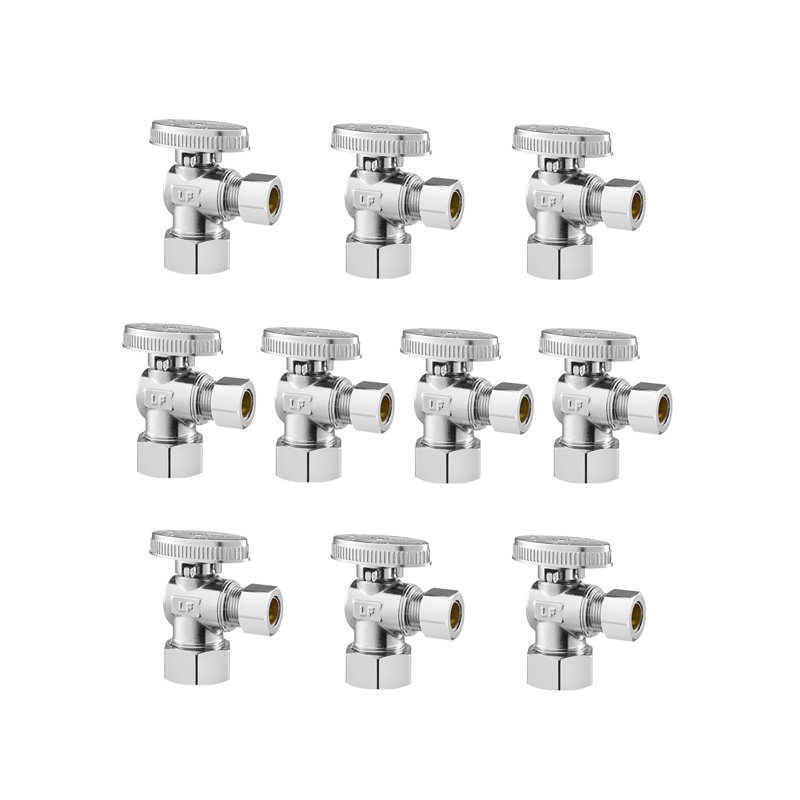 Paquet de 10 valves d'arrêt à angle 1/4 de tour 5/8 "DO (1/2" NOM) x 3/8 "DO compression