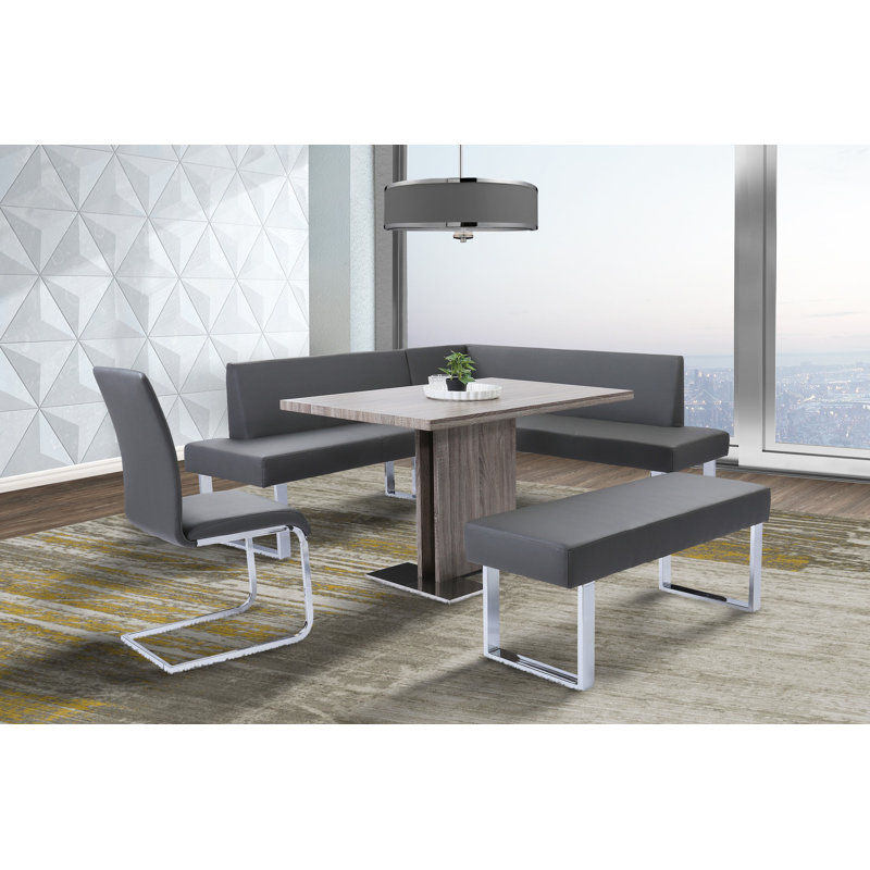 Banc en simili cuir Darcie, gris, H 19 po x l 48 po x P 18 po