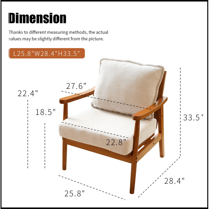 Chaise d'appoint avec pieds en bois et coussin en tissu doux, Blanc