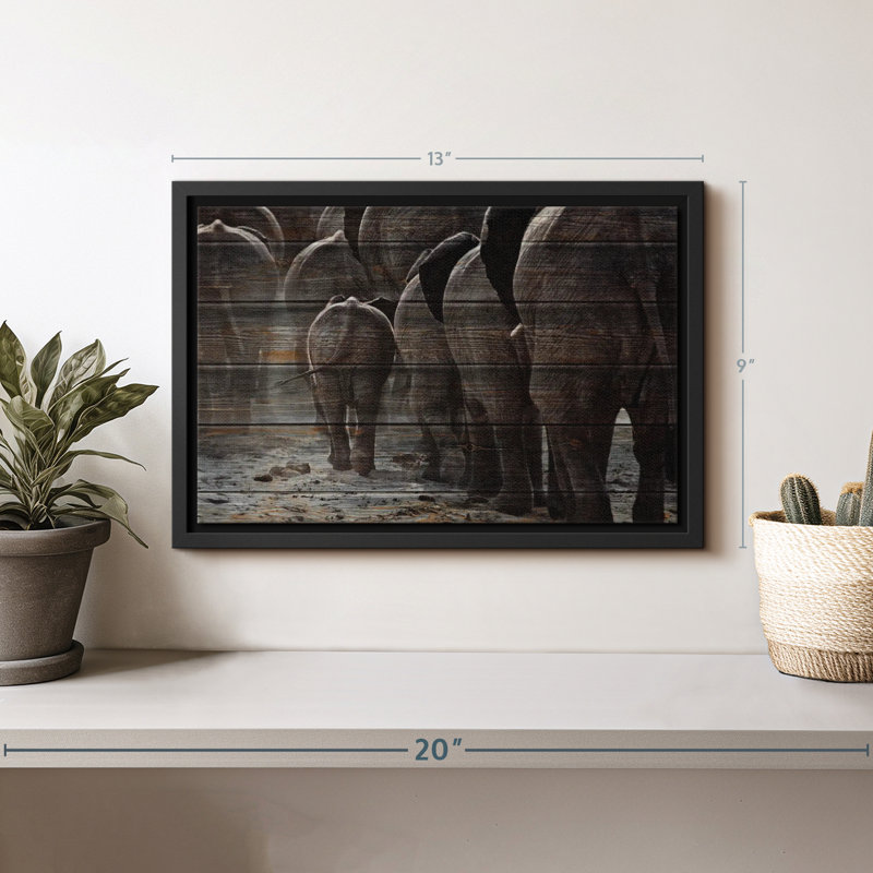 Impression sur toile en bois texturé éléphants, H 9 po x l 13 po