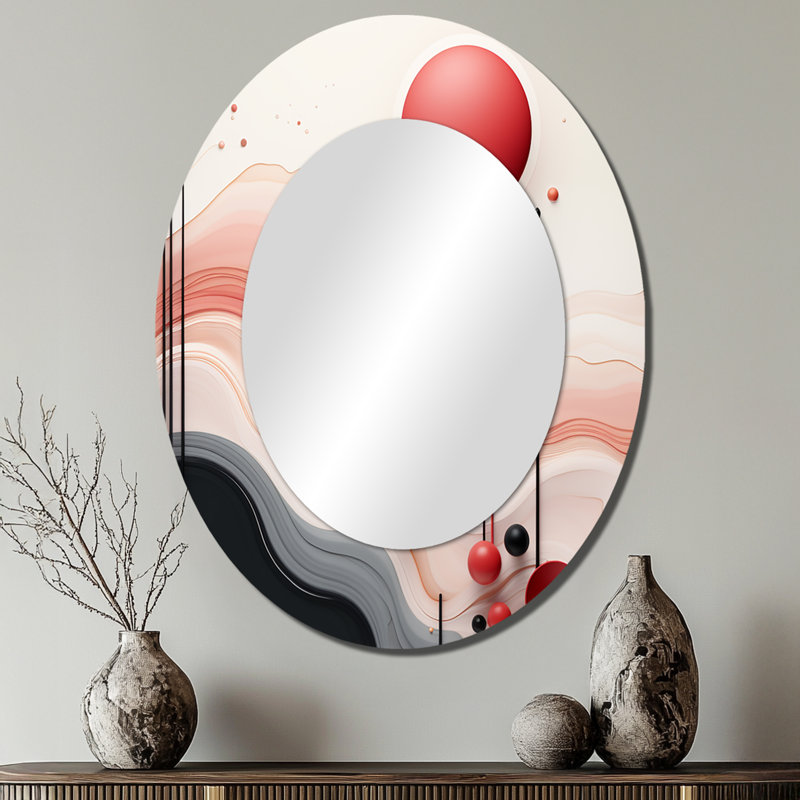 Happy Flowers of Rhythm In Pink And Blue I - Large Oval Wall Mirror On Metal, 40" x 30"