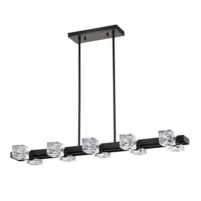 Lustre rectangulaire pour salle à manger, luminaire suspendu linéaire noir 10 lumières Farmhouse, lustre suspendu en cristal moderne pour hall d'entrée, cuisine, chambre à coucher, salon, salle de conférence, maison