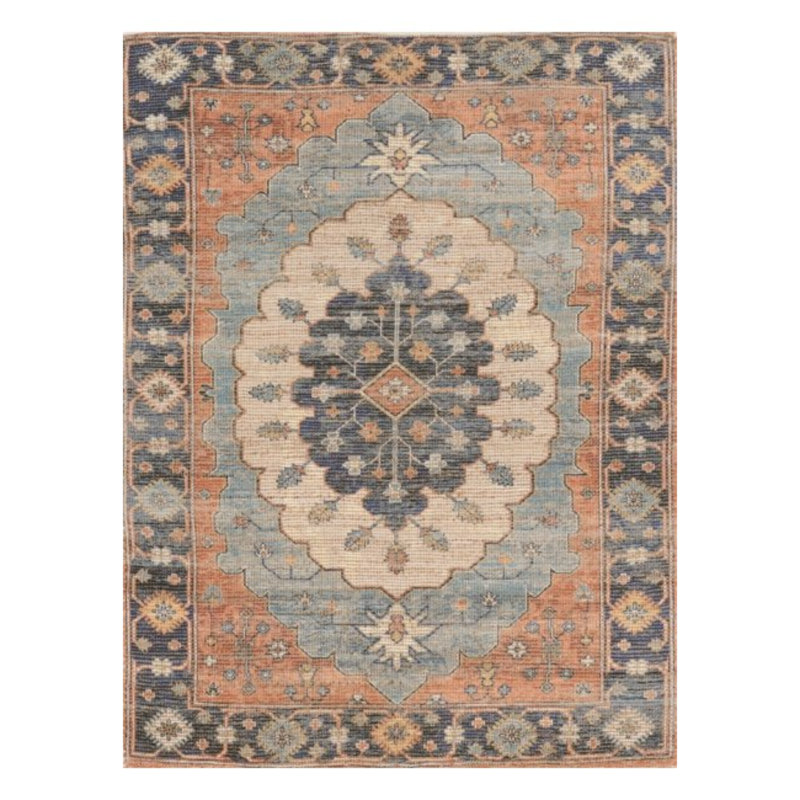 Tapis bleu tissé à la main Medallion, Carré 2 pi x 4 pi