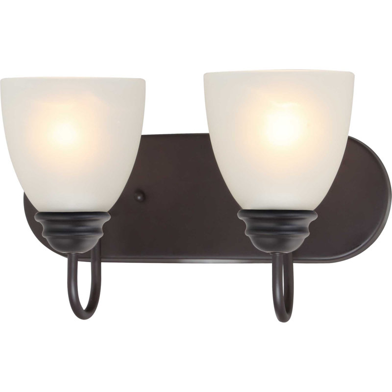 Mari 2-Light Indoor Antique Bronze Bath or Vanity Light or Wall Mount with White Frosted Glass Bell Shades, Antique Bronze