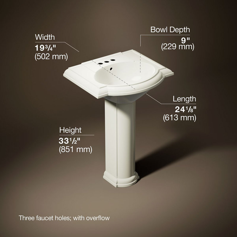 Devonshire Ceramic 25" Pedestal Bathroom Sink with Overflow, Biscuit, Centerset Faucet